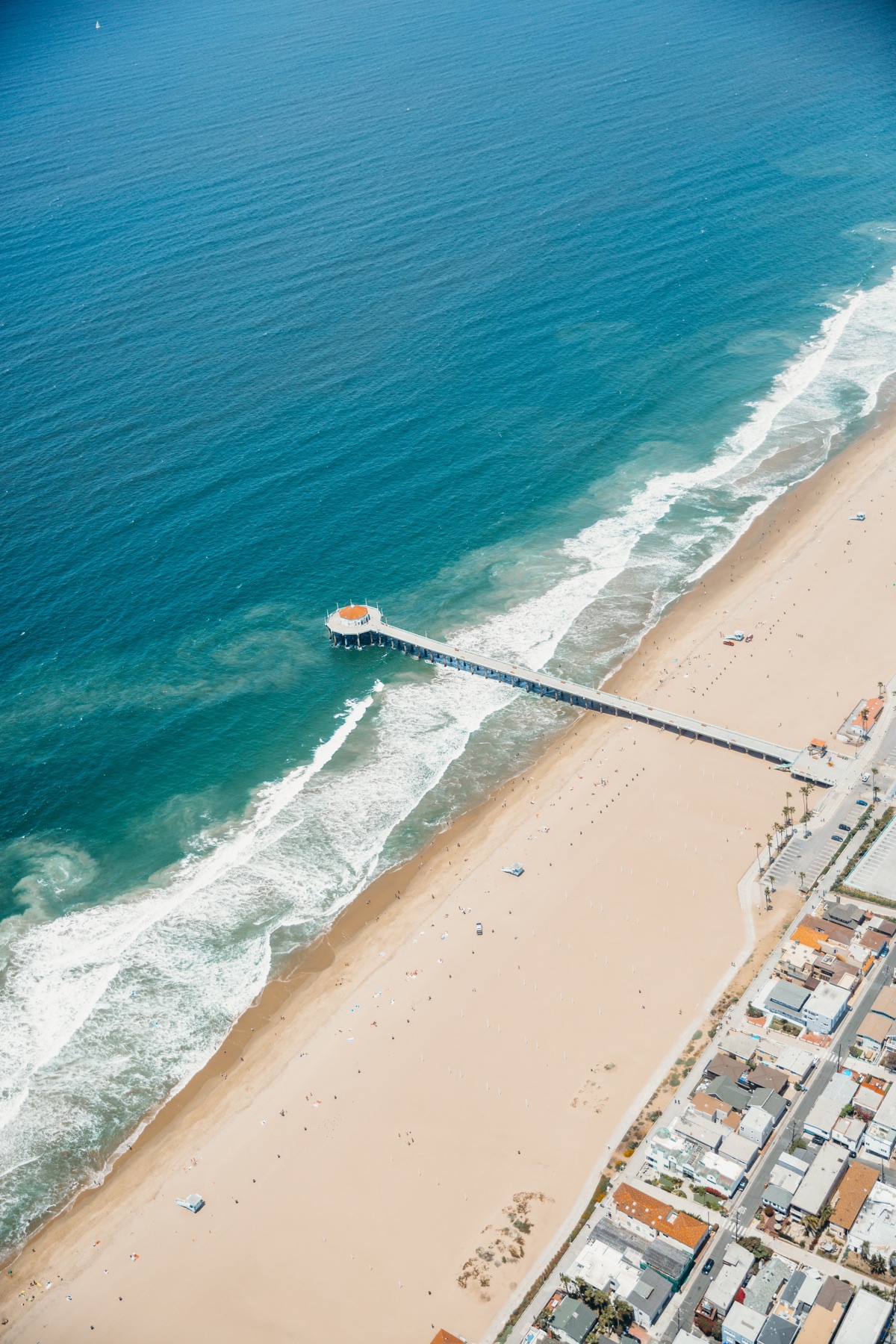 Aerial view of Manhattan Beach pier and coastline